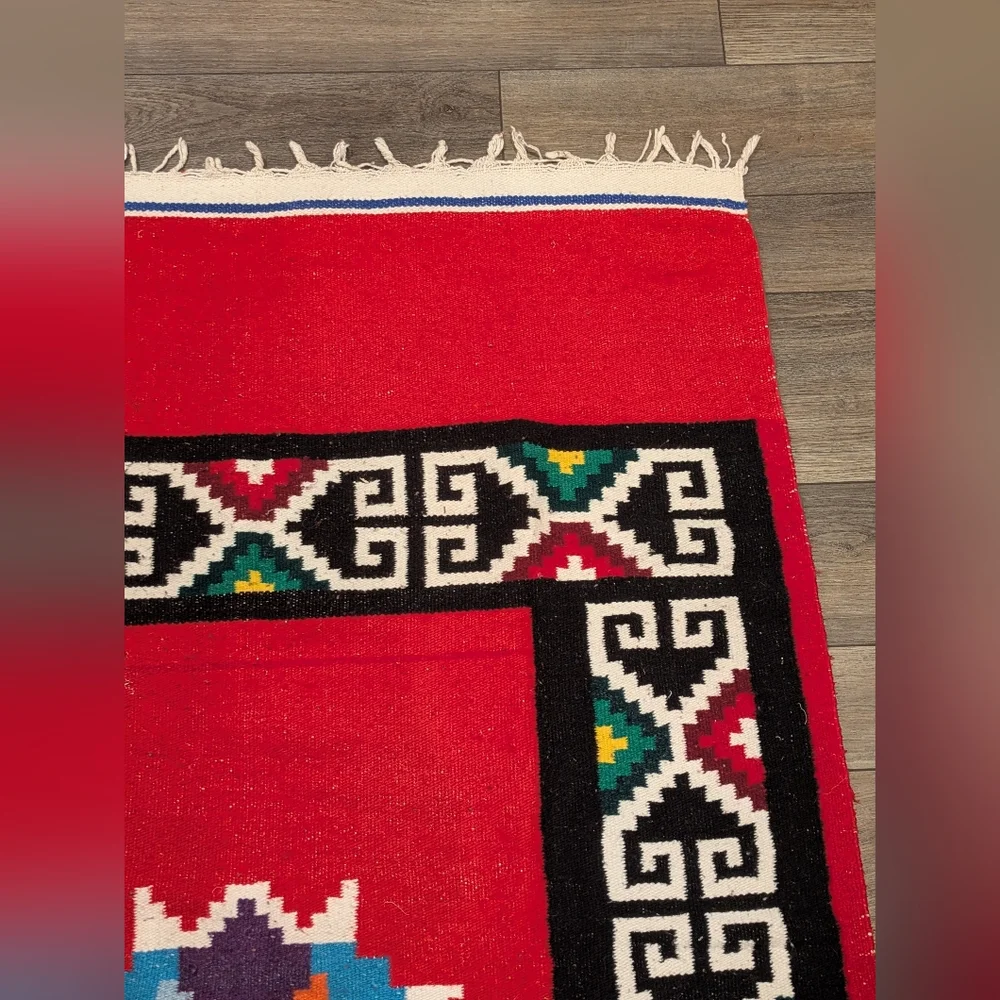 Vintage 1960s Traditional Geometric Mexican Woven Tapestry Blanket Rug 76